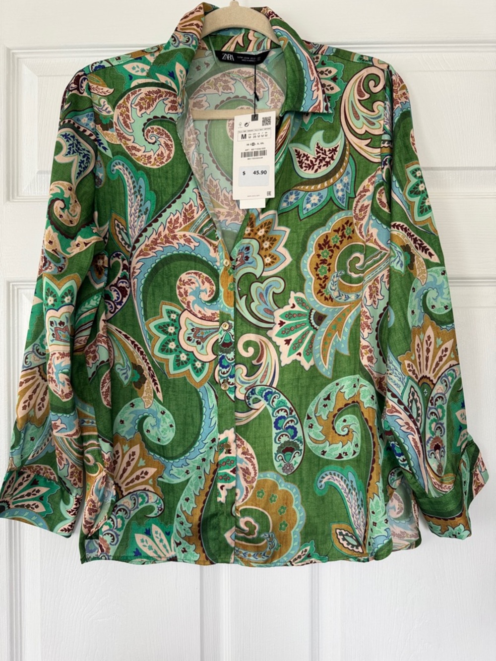 NTW ZARA Green Multicolor Paisley Button-Down Shirt - Size Medium
